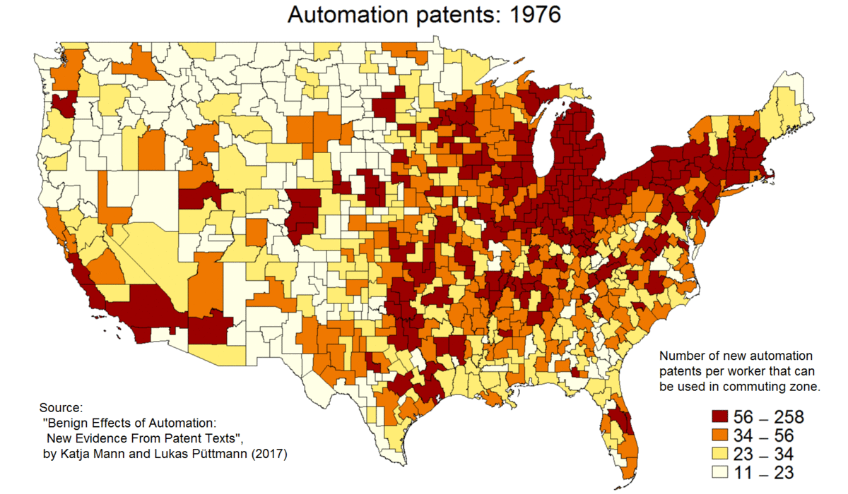 Animated map of automation patents in US commuting zones, 1976-2014