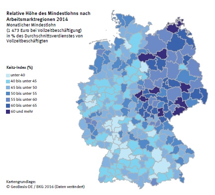 Relative size minimum wage across German states 2014